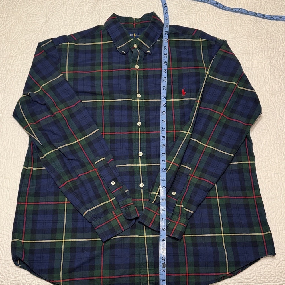 Polo by Ralph Lauren Men's Navy and Green Plaid Shirt